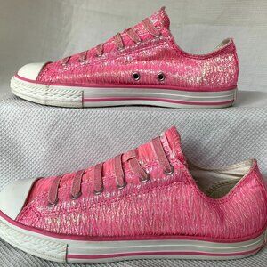 EUC Converse Chuck Taylor All Star Junior 5.5 Pink Shimmer Slip On, Elastic Lace